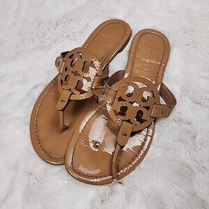 Tory Burch Miller Patent Leather Sandals In Sand Nude Tan Color Size 8M